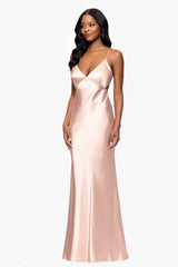Petite "Grace" Long Spaghetti Strap Tieback Dress