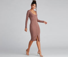 Cute As A Button V-Neck Midi Dress