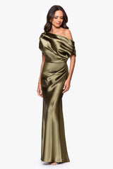"Sofia" Satin Drop Shoulder Floor Length Dress