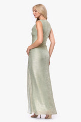 "Stassi" Metallic Knit Cowl Neck Floor Length Dress