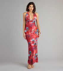 Boldly Chic Abstract Cowl Neck Maxi Dress