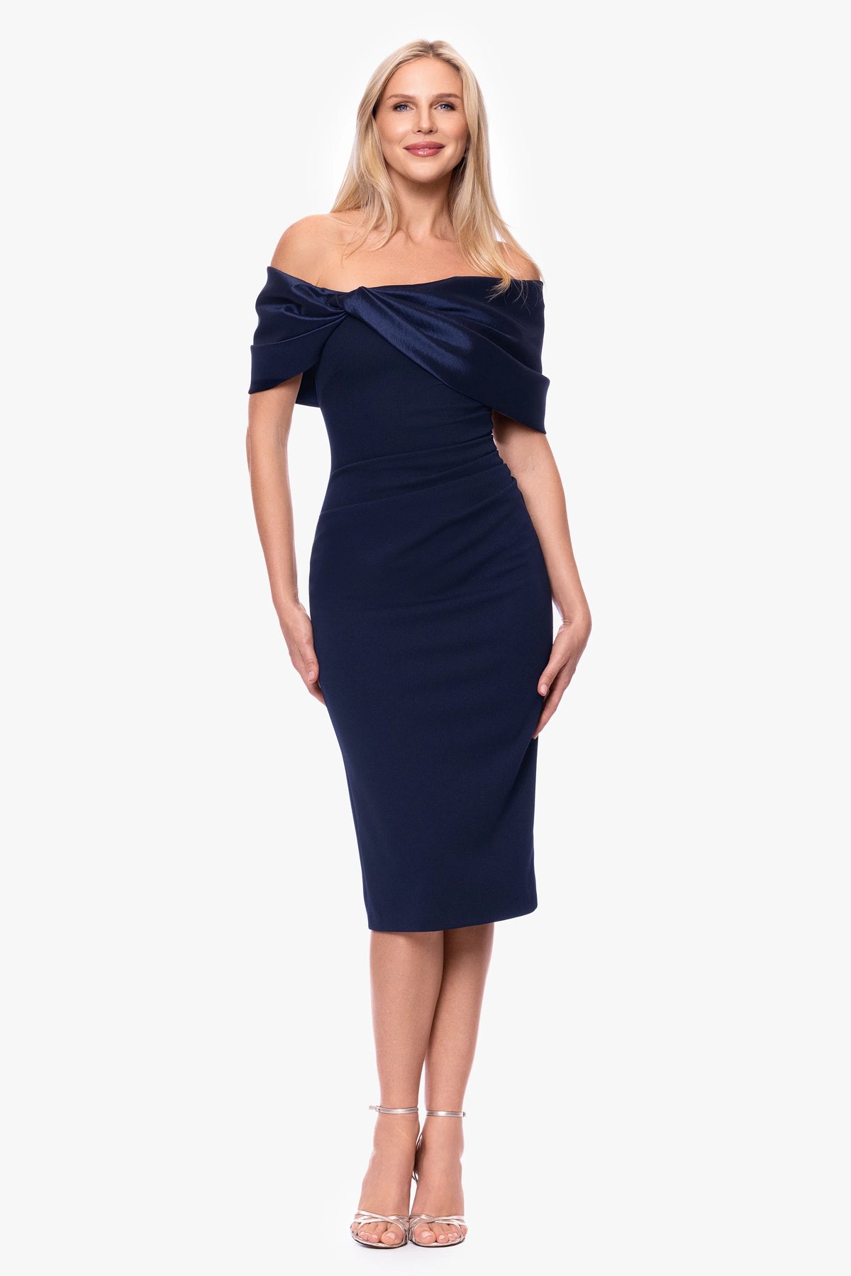 "Sloane" Scuba Crepe Off the Shoulder Short Dress
