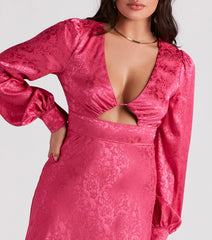 Kacy Formal Satin Cutout Midi Dress