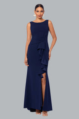 "Christine" Scuba Crepe Ruffled Bow Gown