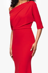 "Madeline" Long Scuba Crepe Off the Shoulder Drop Dress