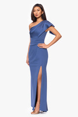 "Jules" Scuba Crepe and Satin One Shoulder Floor Length Dress
