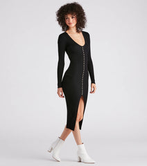 Pearl-Fect Pick Sweater Maxi Dress