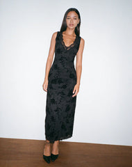 Saga Midi Dress in Rose Flock Black