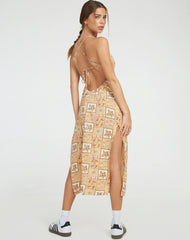 Nosita Midi Dress in Picnic Print Brown