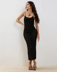 Caroline Strappy Maxi Dress in Mesh Black