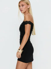 Parisia Off Shoulder Lace Mini Dress Black