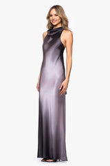 "Alina" Ombre Cowl Tie Neck Floor Length Dress