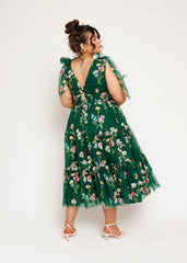 Margaret Floral Midi Dress Emerald