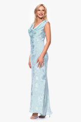 "Kayley" Satin Floral Cowl Neck Floor Length Dress