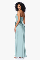Petite "Debra" Long Strapless Scuba Crepe and Satin Gown