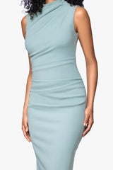"Katalina" Scuba Crepe Cap Sleeve Mock Neck Floor Length Dress