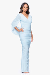 "Kristen" Mesh Drape Back Floor Length Dress