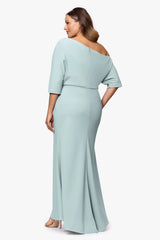 Plus "Madeline" Long Scuba Crepe Off the Shoulder Drop Dress