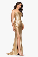 "Noelle" Satin Strapless Corset Floor Length Dress