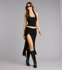 Chic Confidence High Slit Mesh Midi Skirt