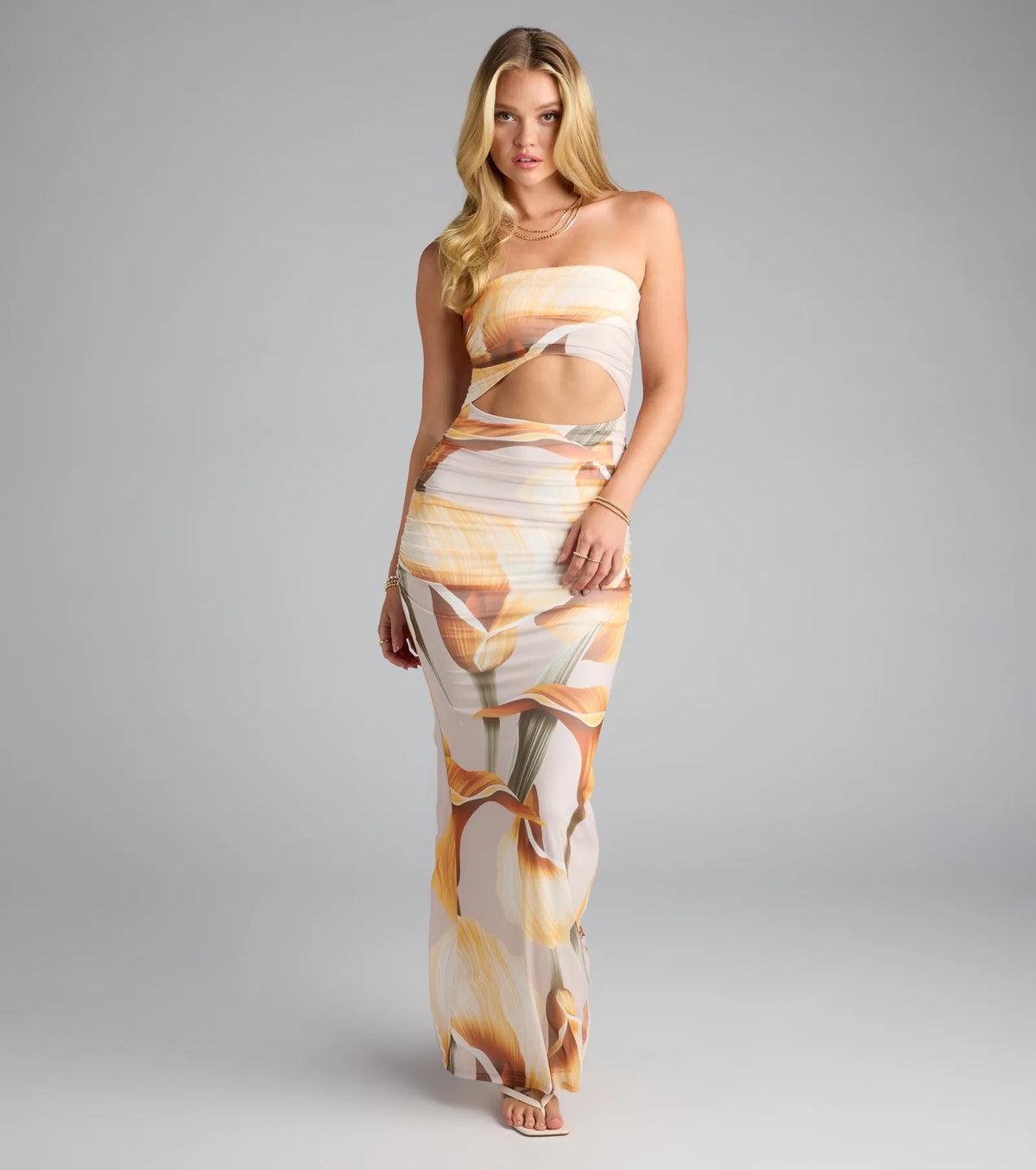 Floral Fantasy Strapless Cutout Maxi Dress