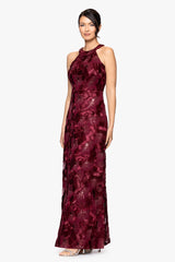Petite "Fabiana" Halter Neck Soutache and Sequin Floor Length Dress