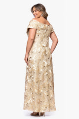 Plus "Teyana" Soutache Sequin Off the Shoulder Floor Length Dress