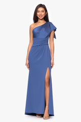 "Jules" Scuba Crepe and Satin One Shoulder Floor Length Dress