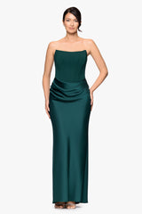 Petite "Debra" Long Strapless Scuba Crepe and Satin Gown