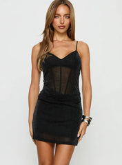 Keyara Drape Ruched Mini Dress Black