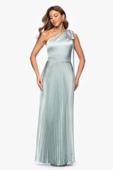 "Matilda" Satin One Shoulder Pleated Floor Length Dress