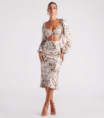 Fly By Satin Butterfly Midi Skirt