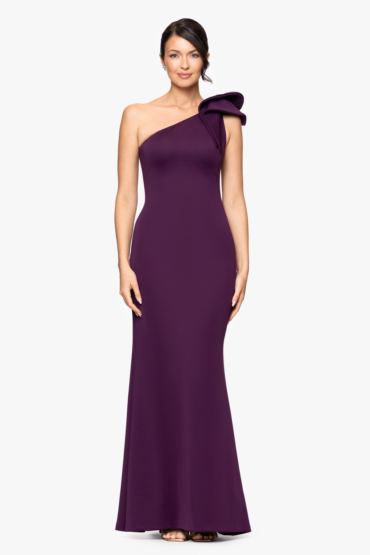 "Daisy" Long Scuba Crepe One Shoulder Dress