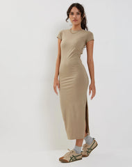 Kasor Open Back Midi Dress in London Fog