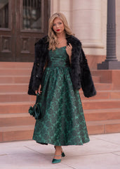 Campbell Floral Print Corset Midi Dress - Green
