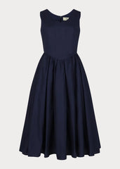 Nantucket Grove Scalloped Midi Work Dress - Navy