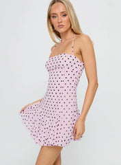Delamere Mini Dress Pink / Black Polka Dot
