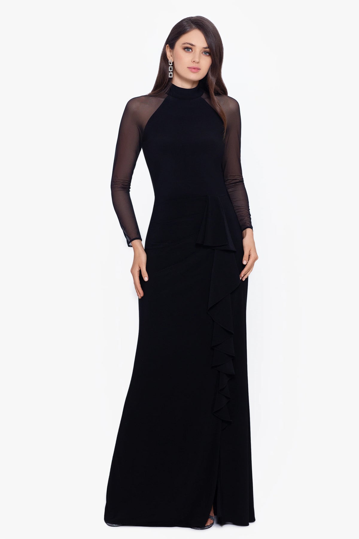 "Valerie" Long Mock Neck Mesh Long Sleeve Dress