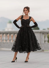 Mariposa Butterfly Corset Midi Dress - Black