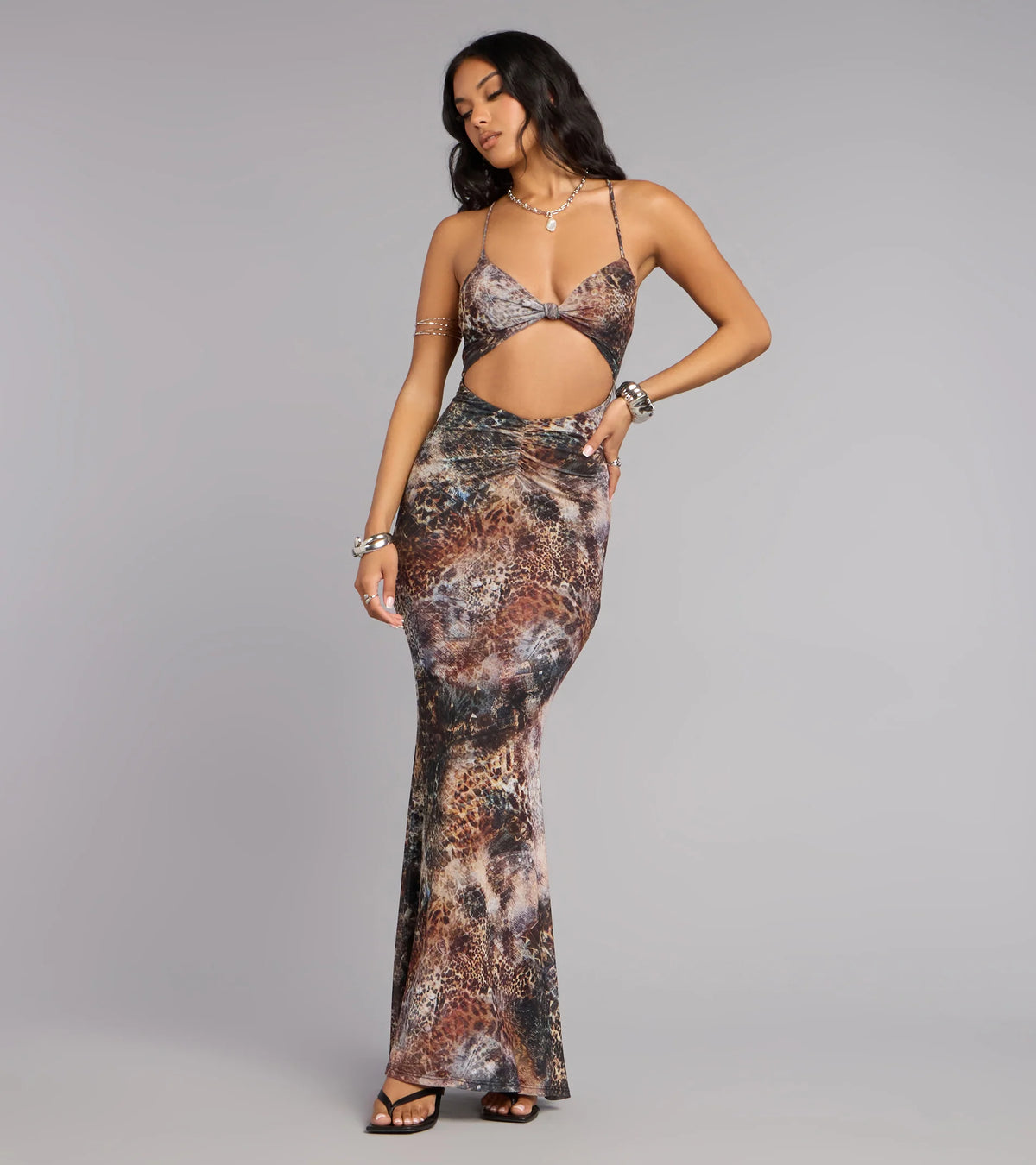 Wild Plans Animal Print Cutout Maxi Dress