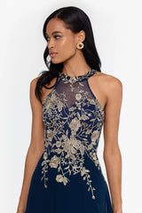 Petite "Celeste" Long Embroidered Chiffon Gown