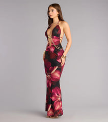 Garden After Dark Plunge Halter Maxi Dress