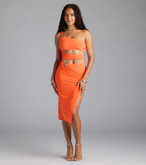Turn Up The Heat One-Shoulder Cutout Midi Dress