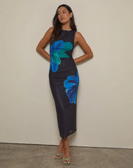Fayola Printed Maxi Dress in Watercolour Flower Blue