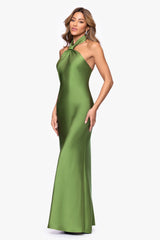 "Esmerelda" Satin Double Knotted Halter Neck Floor Length Dress