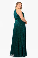 Plus "Mila" Long Halter Metallic Dress