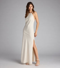 Coastal Chic Linen Halter Maxi Dress