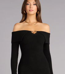 Polished Curves Off-Shoulder Knit Midi Dress