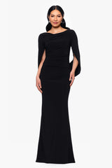 "Miriam" Long Jersey Draped Back Gown