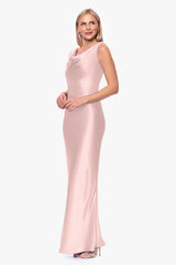 "Amora" Satin Backless Floor Length Dress